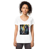 Her Heart Beats Music Women’s Fitted V-neck T-shirt - Beyond T-shirts
